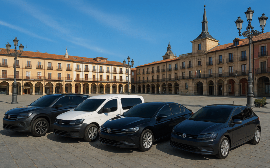 Coches con lunas tintadas en la Plaza Mayor de León