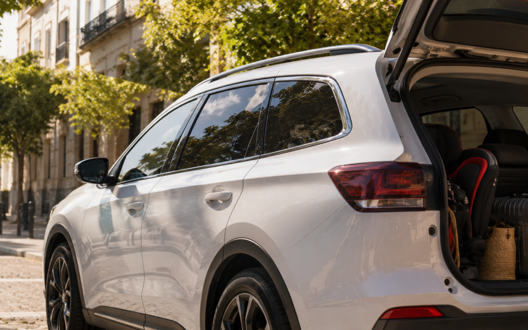 SUV familiar con lunas tintadas homologadas en León preparado para viajar en verano.